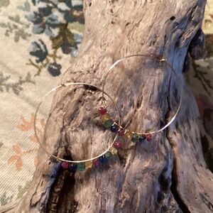 Multi Colored Gemstone Hoop Earrings 14/20 kt Yellow Gold Filled